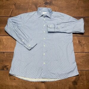 Eton Mens Contemporary Fit Blue Geometric Dice Print Cotton Dress Shirt 17 43